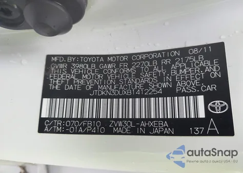 2011 Toyota Prius Three from USA, damaged, VIN JTDKN3DUXB1412254